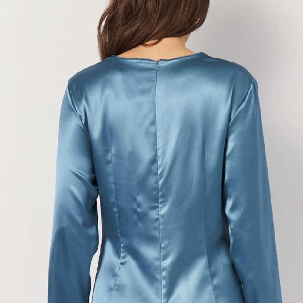 ZARA NEW WOMAN SATIN-EFFECT DRESS WITH KNOT DETAIL SKY BLUE SIZE XS  2042899 431 - Picture 3 of 9